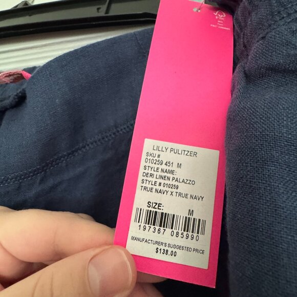 Lilly Pulitzer 31" Deri Linen Palazzo Pant in True Navy - Picture 4 of 6